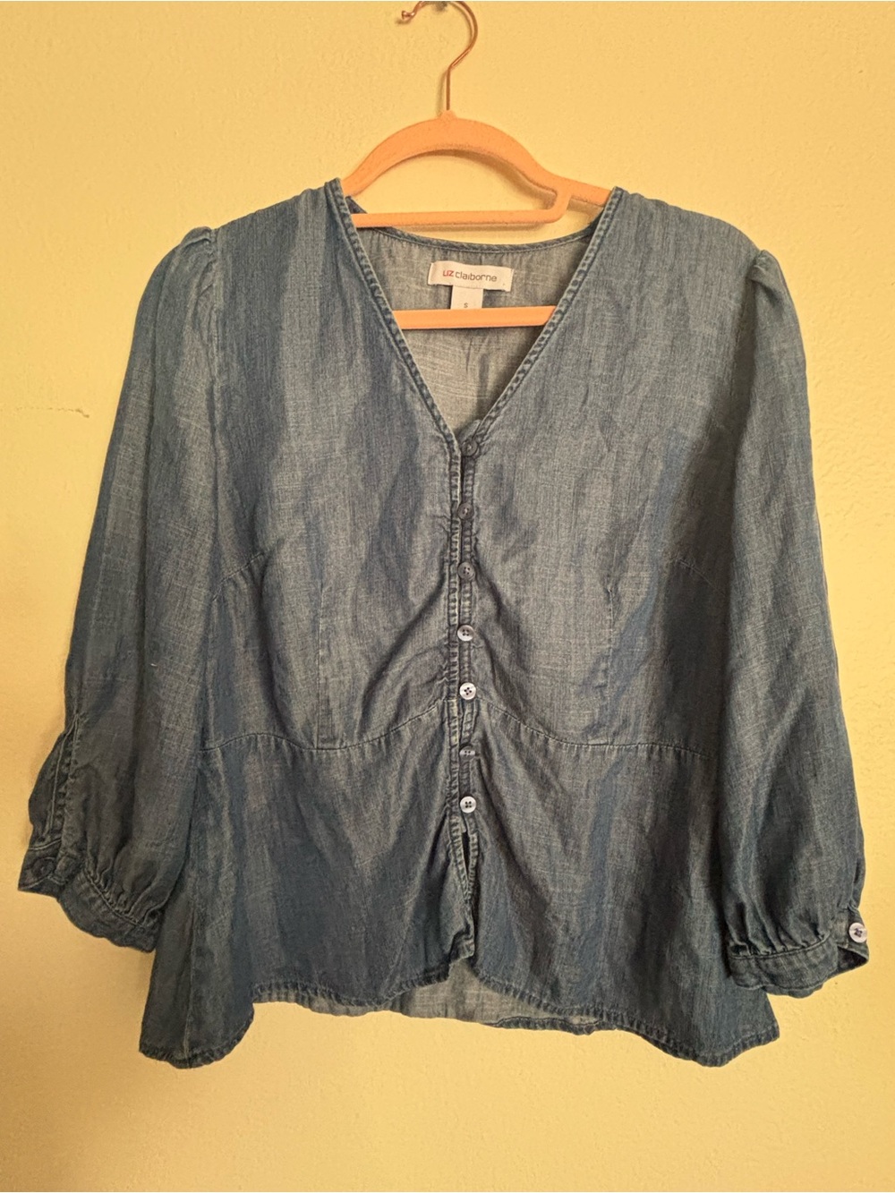 Liz Claiborne Washed Blue Denim like Button-Up Blouse